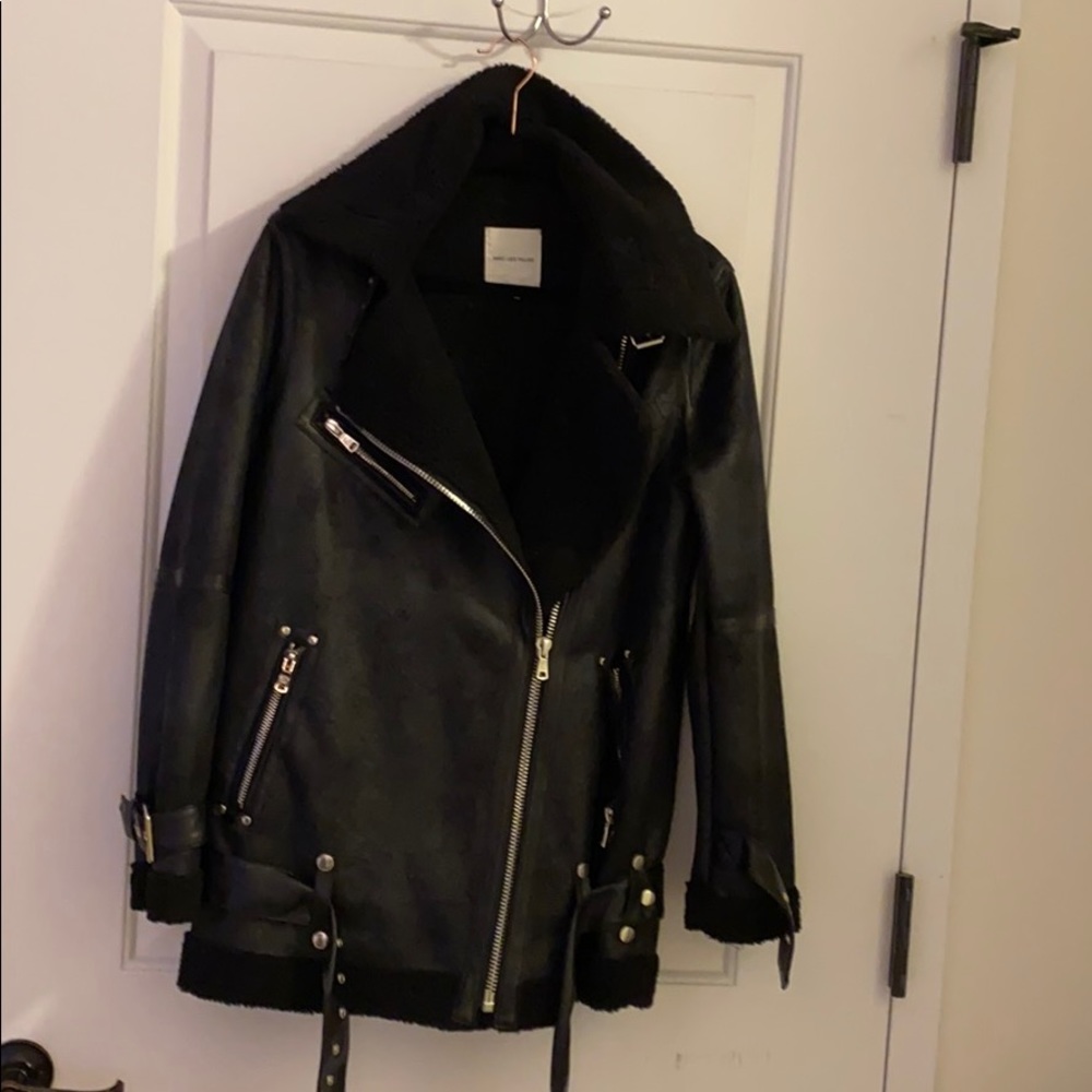 Alec Les Filles faux leather biker jacket long